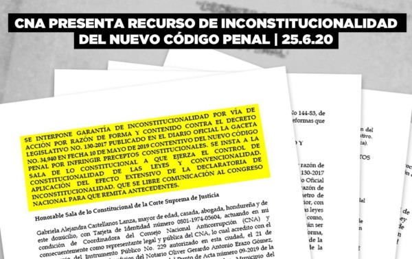CNA presenta recurso contra nuevo Código Penal en Honduras