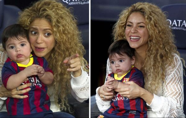 Shakira y Milan alentan a Piqué en el Camp Nou