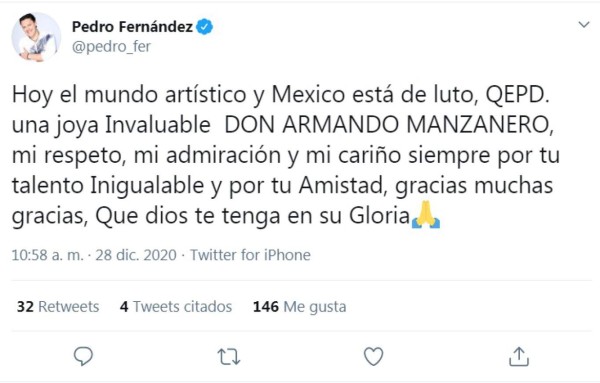Famosos lloran la muerte del gran maestro Armando Manzanero