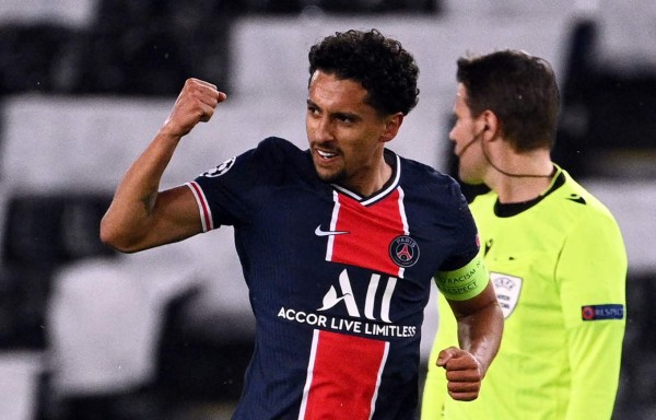 Marquinhos celebrando su gol contra el Manchester City. Foto AFP