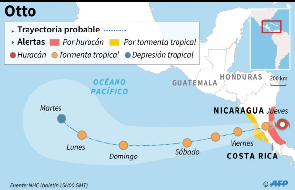Huracán Otto ya roza el territorio continental en Costa Rica