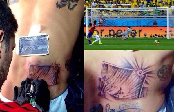 El chileno Mauricio Pinilla se tatúa su disparo al poste ante Brasil