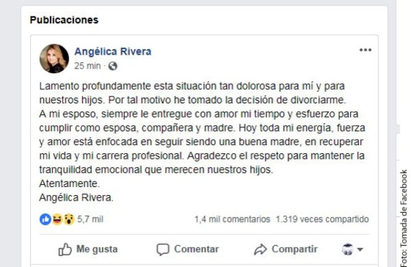 Angélica Rivera confirma su divorcio de Enrique Peña Nieto
