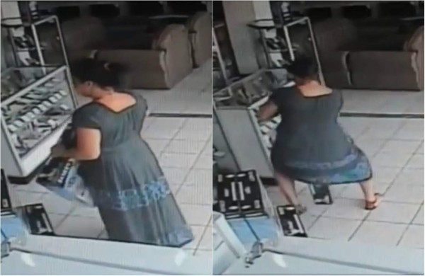 Video: mujer roba televisor escondiéndolo dentro de su vestido