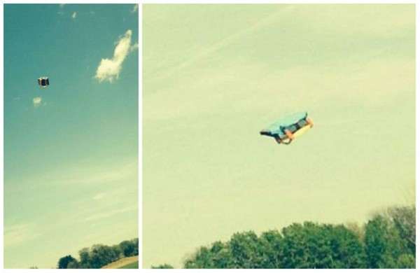 Castillo inflable sale volando con tres niños adentro