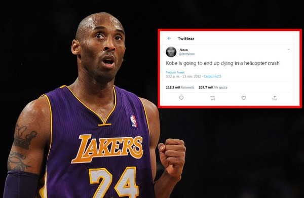 Un usuario de Twitter predijo en 2012 la muerte de Kobe Bryant en accidente de helicóptero