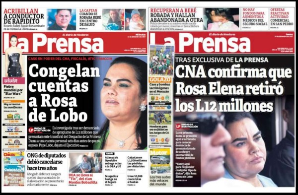 LA PRENSA había denunciado corrupción de Rosa Elena de Lobo