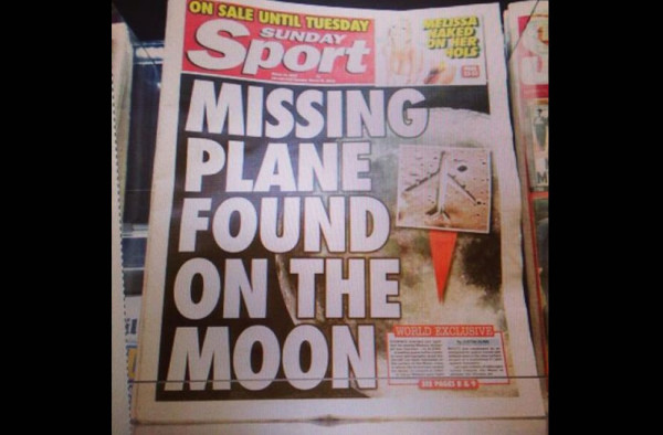 Avión desaparecido de Malaysia Airlines está en la Luna, dice Sunday Sport
