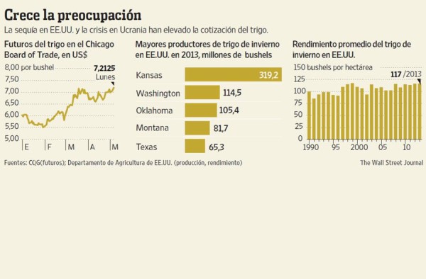 Los precios del trigo se disparan por la sequía en zonas de EUA