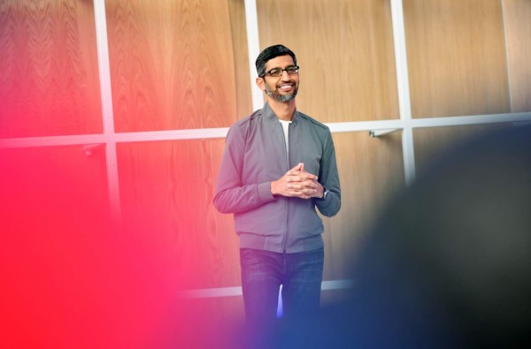 Google CEO Sundar Pichai speaks during the Google I/O 2019 keynote session at Shoreline Amphitheatre in Mountain View, California on May 7, 2019. (Photo by Josh Edelson / AFP)