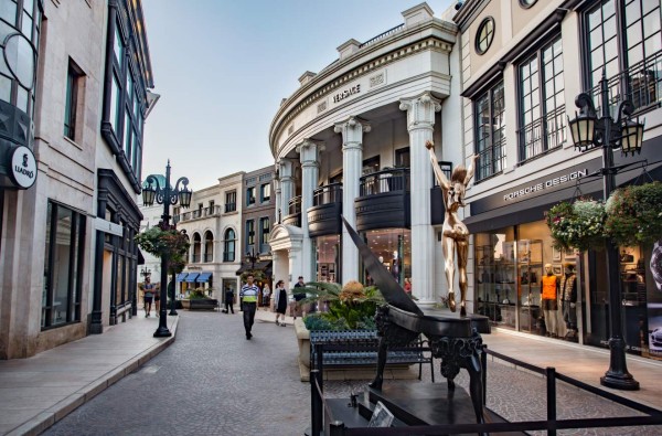 Los Angeles, United States - September 16, 2016: Tourists and the elegant stores in Via Rodeo, Beverly Hills, Los Angeles, California.