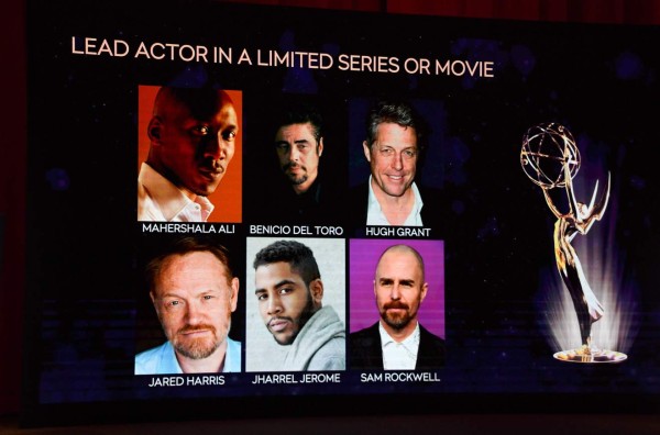 The panels show the nominees in a Limited Series or Movie at the 71st Emmy Awards Nominations Announcement at the Television Academy in North Hollywood, California, on July 16, 2019 (Photo by VALERIE MACON / AFP)