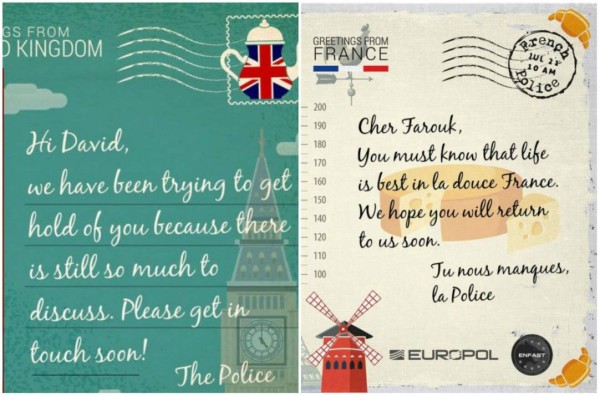 Policías europeos envían inusuales postales a criminales