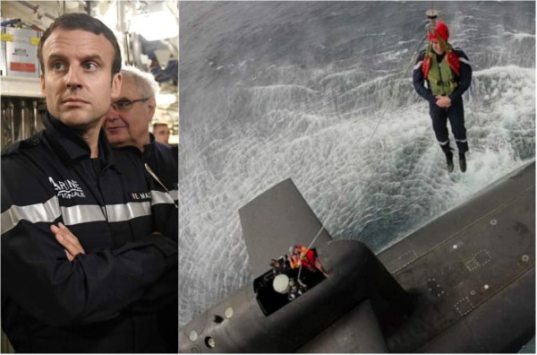 Macron aterriza en un submarino nuclear y lo comparan con James Bond