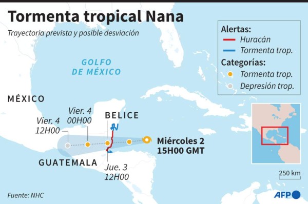 Nana se acerca a la costa hondureña con vientos de 90 km/h