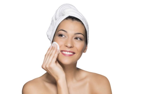 Beauty Portrait Of Beautiful Smiling Woman Washes Her Face With Towel On Head Isolated On White Background
