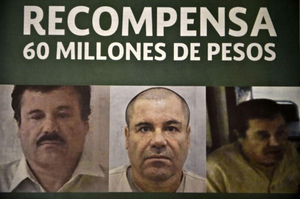 (FILE) Photograph of a notice published in newspapers offering 60 million Mexican pesos (3.8 USD approximately) reward to anyone with information leading to the recapture of Joaquin 'El Chapo' Guzman Loera, in Mexico City on July 16, 2015. Mexican authorities have recaptured fugitive drug kingpin Joaquin 'El Chapo' Guzman, six months after his prison break, President Enrique Pena Nieto said on January 8, 2016. AFP PHOTO/Yuri CORTEZ