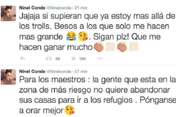 Se burlan de Ninel Conde en Twitter por su consejo sobre huracán Patricia