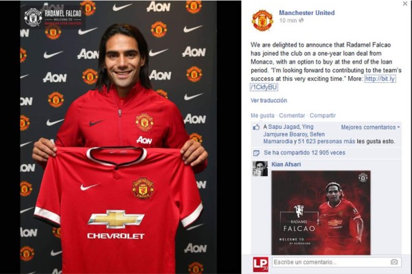 Manchester United confirma el fichaje de Radamel Falcao