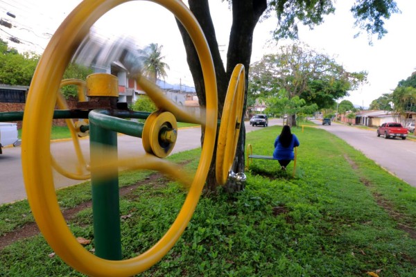 El parque para ejercitarse de la colonia Prado Alto luce desolado, y se han robado algunas partes de las máquinas.