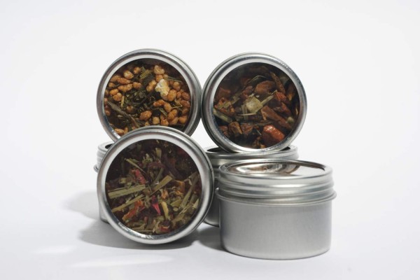 Assorted tea collection in tin cans