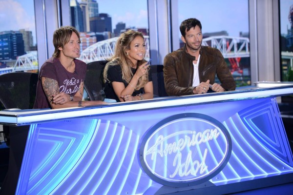 AMERICAN IDOL XIV: (L-R) Judges Keith Urban, Jennifer Lopez and Harry Connick Jr. arrive at the taping of AMERICAN IDOL XIV on Sunday, Aug 3, 2014 at the Nashville Music City Center in Nashville Tennessee. (Photo by Michael Becker/FOX via Getty Images)
