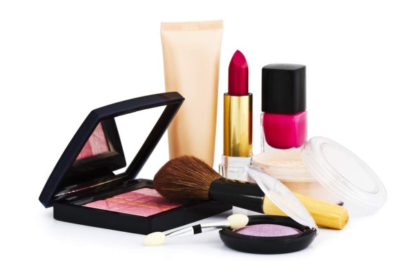 Cosmetics on white background.