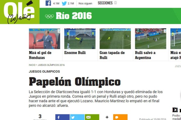Reacción de los medios argentinos tras la pérdida de su selección ante Honduras