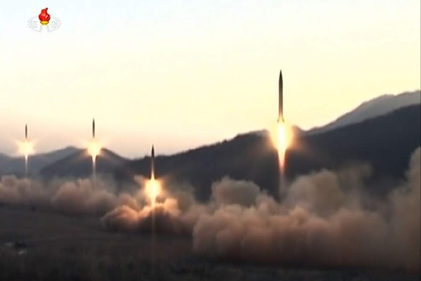 This screen grab taken from North Korean broadcaster KCTV on March 7, 2017 shows ballistic missiles being launced during a military drill from an undisclosed location in North Korea. Nuclear-armed North Korea launched four ballistic missiles on March 6 in another challenge to President Donald Trump, with three landing provocatively close to America's ally Japan. / AFP PHOTO / KCTV / Handout / - South Korea OUT / RESTRICTED TO EDITORIAL USE - MANDATORY CREDIT 'AFP PHOTO /KCTV' - NO MARKETING NO ADVERTISING CAMPAIGNS - DISTRIBUTED AS A SERVICE TO CLIENTS