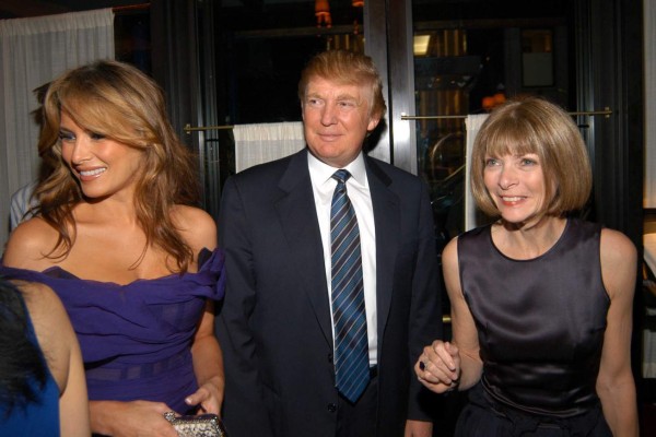 NEW YORK, NY - JUNE 7: (L-R) Melania Trump, Donald Trump and Anna Wintour attend MAC Cosmetics Hosts Launch Party for Andre Leon Talley's Book, ALT 365 at LaGrenouille on June 7, 2005 in NYC. (Photo by Neil Rasmus/Patrick McMullan via Getty Images)