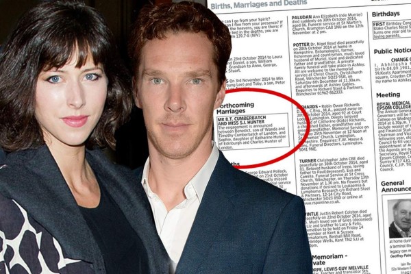 Benedict Cumberbatch anuncia su compromiso en los clasificados