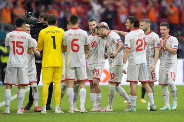 North Macedonia's forward Goran Pandev (C) leaves the pitch during the UEFA EURO 2020 Group C football match between North Macedonia and the Netherlands at Johan Cruyff Arena in Amsterdam on June 21, 2021. (Photo by Peter Dejong / POOL / AFP)