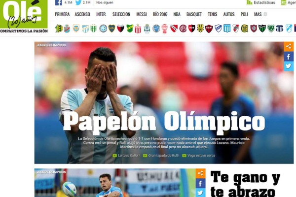 Reacción de los medios argentinos tras la pérdida de su selección ante Honduras