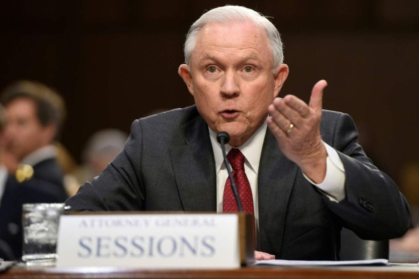 Attorney General Jeff Sessions testifies during a US Senate Select Committee on Intelligence hearing on Capitol Hill in Washington, DC, June 13, 2017.US Attorney General Jeff Sessions vehemently denied Tuesday that he colluded with an alleged Russian bid to tilt the 2016 presidential election in Donald Trump's favor. / AFP PHOTO / SAUL LOEB