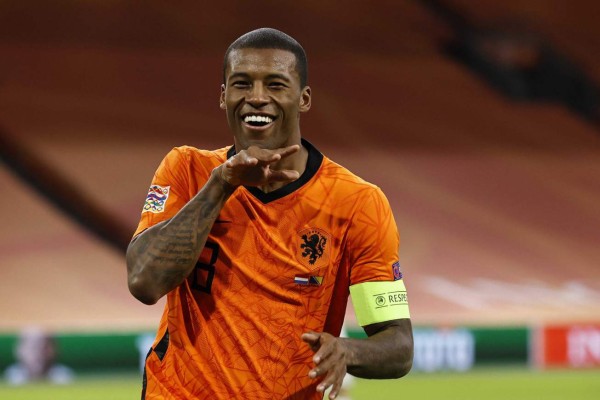 Georginio Wijnaldum celebra un gol en un partido con la selección holandesa. EFE/EPA/MAURICE VAN STEEN/Archivo