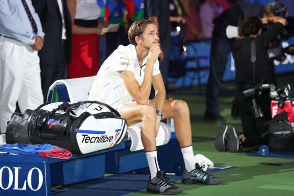 NEW YORK, NEW YORK - SEPTEMBER 08: Daniil Medvedev of Russia looks on from his chair after losing his Men's Singles final match to Rafael Nadal of Spain on day fourteen of the 2019 US Open at the USTA Billie Jean King National Tennis Center on September 08, 2019 in the Queens borough of New York City. Matthew Stockman/Getty Images/AFP