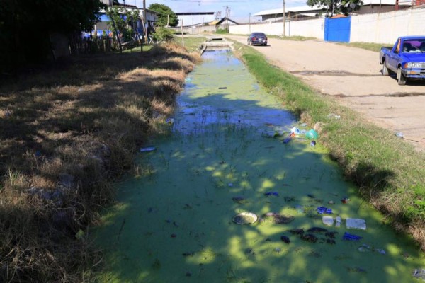 Aguas lluvias se acumulan en un canal de Chamelecón
