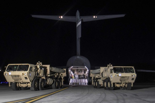 This handout photo from the US Forces Korea (USFK) taken on March 6, 2017 and released on March 7, 2017 shows the first elements of the US-built Terminal High-Altitude Area Defense (THAAD) arriving at Osan US Air Base in Pyeongtaek, south of Seoul.The US military has begun deploying an anti-ballistic missile defense system to South Korea, following a string of missile tests by North Korea, the US Pacific Command said on March 6. / AFP PHOTO / US FORCES KOREA / Handout / RESTRICTED TO EDITORIAL USE - MANDATORY CREDIT 'AFP PHOTO / US FORCES KOREA (USFK)' - NO MARKETING NO ADVERTISING CAMPAIGNS - DISTRIBUTED AS A SERVICE TO CLIENTS