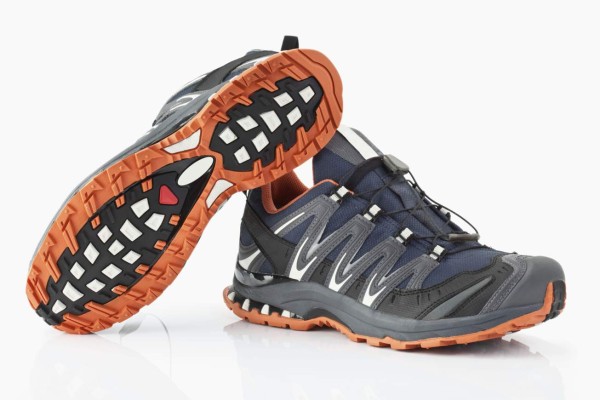 Close up of running shoes on white background