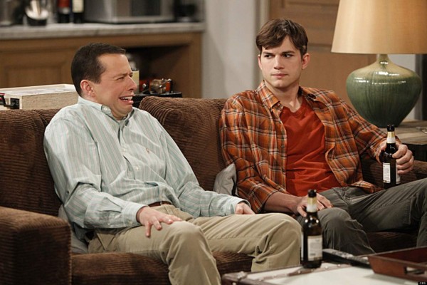 'Another Night With Neil Diamond' -- Walden (Ashton Kutcher, right), gets upset when he comforts Alan (Jon Cryer, left) after his breakup with Lyndsey, on TWO AND A HALF MEN, Thursday, April 25 (8:31 Ã¢ÂÂ 9:01 PM, ET/PT) on the CBS Television Network. Photo: Michael Ansell/Warner Bros. ÃÂ©2013 Warner Bros. Television. All Rights Reserved.