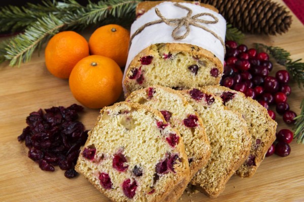 Beautiful display of Christmas cranberry orange loaf cake