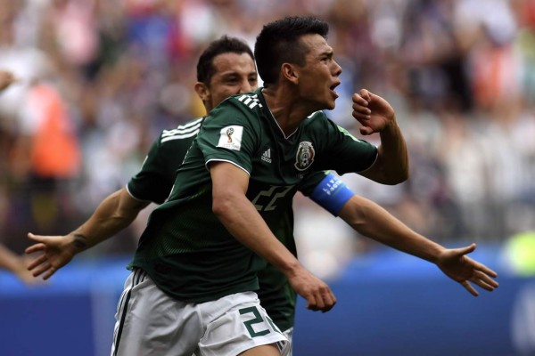 El 'Chucky' Lozano celebrando su golazo marcado a Alemania. Foto AFP