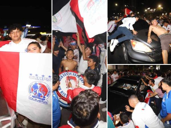 ¡Locura total! Aficionados del Olimpia se fueron a festejar al bulevar Morazán luego de que Olimpia se coronara campeón ante Marathón.