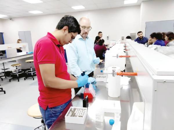 <b><span class=mln_uppercase_mln>proceso.</span></b> Estudiantes y maestros durante la toma de muestras.<span class=mln_uppercase_mln> </span>