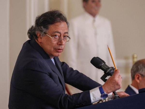 El presidente de Colombia, Gustavo Petro, hablando en un evento en la Casa de Nariño en Bogotá.
