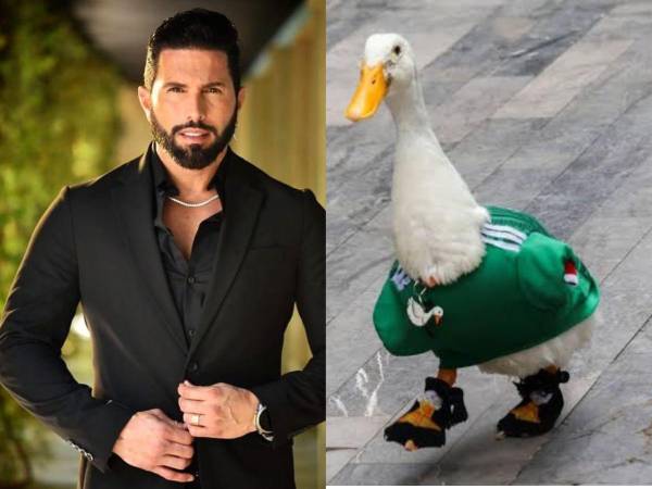 El inflencer mexicano Poncho de Nigris y el pato Merlín.