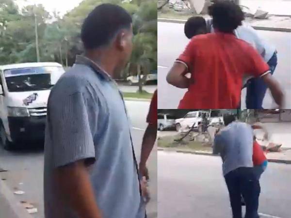 Collage de imágenes del video donde se observa la pelea pública.