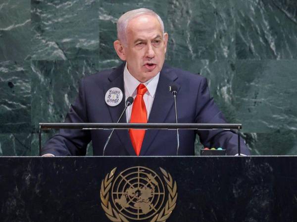 El primer ministro israelí, Benjamín Netanyahu, durante su discurso ante la Asamblea General de la ONU.
