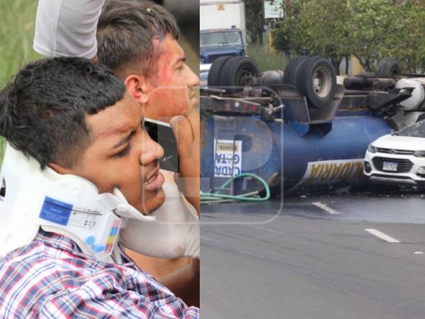 Un aparatoso accidente de tránsito se registró este jueves en el anillo periférico de Tegucigalpa, luego de que un camión tipo pipa de agua impactara contra varios vehículos y terminara volcado sobre la carretera, dejando varias personas heridas y cuantiosos daños materiales.