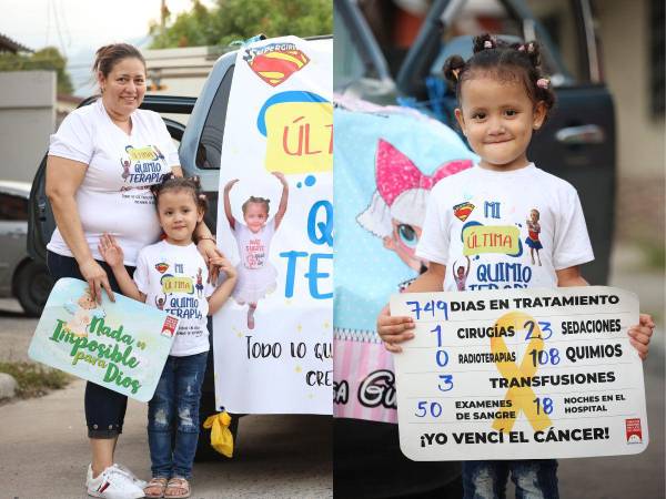 Emely Ariadna Garay Motiño junto a su madre tras cumplir su última quimioterapia.